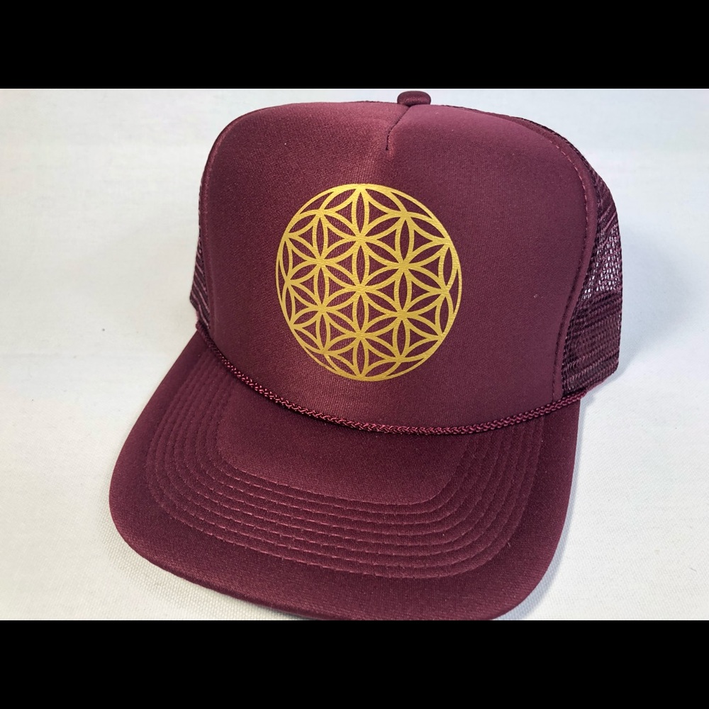 Flower of life trucker hat maroon